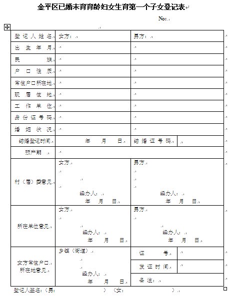 准生证登记表